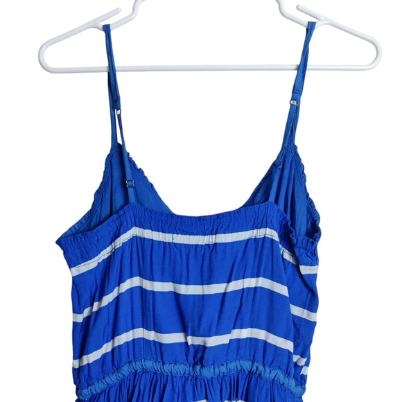 Vtg Y2K Abercrombie & Fitch Blue Striped Ruffle Babydoll Tunic Dress Medium - Picture 6 of 15